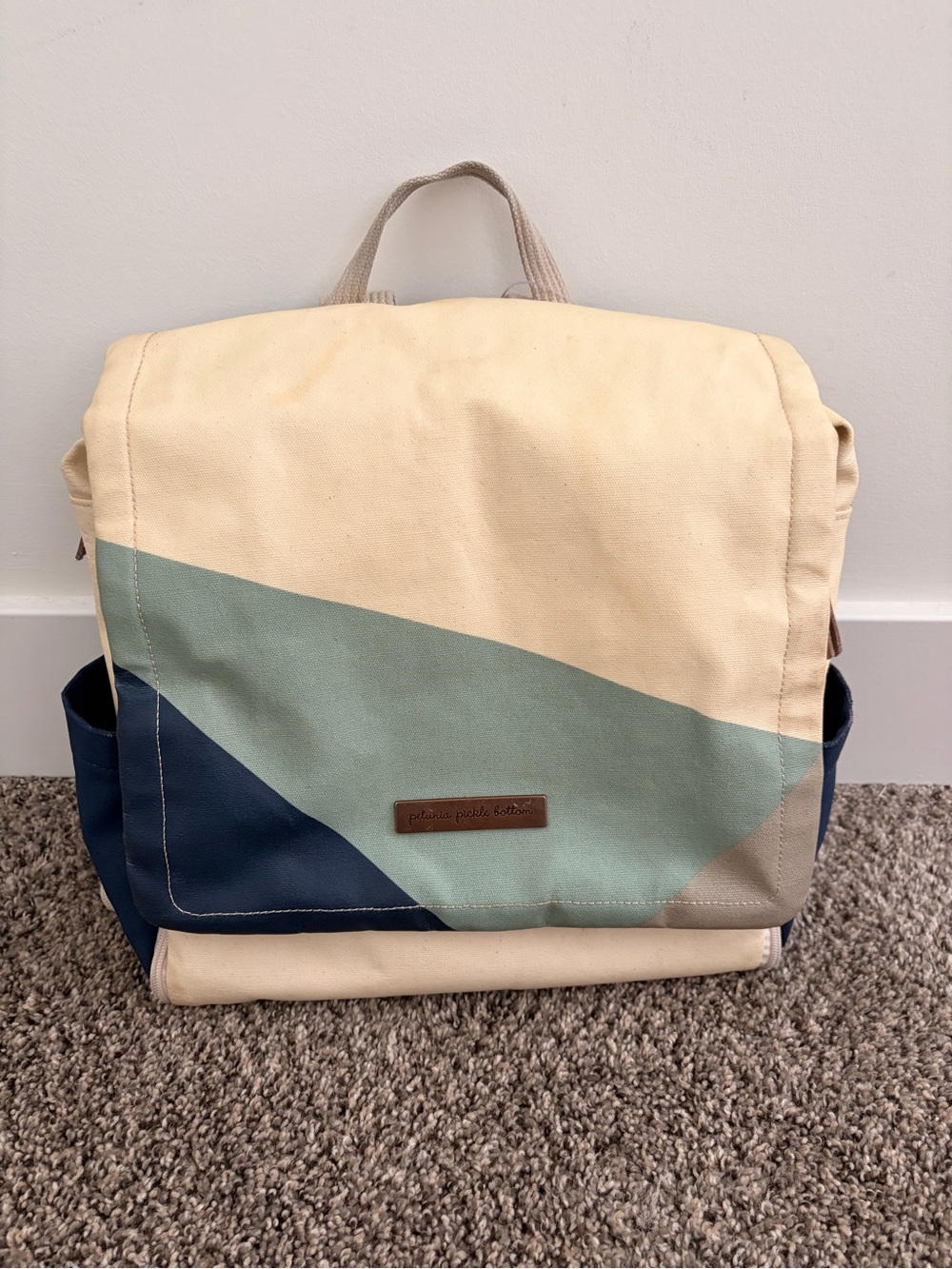 Petunia Pickle Bottom Boxy Diaper Bag - Cream, Mint & Navy